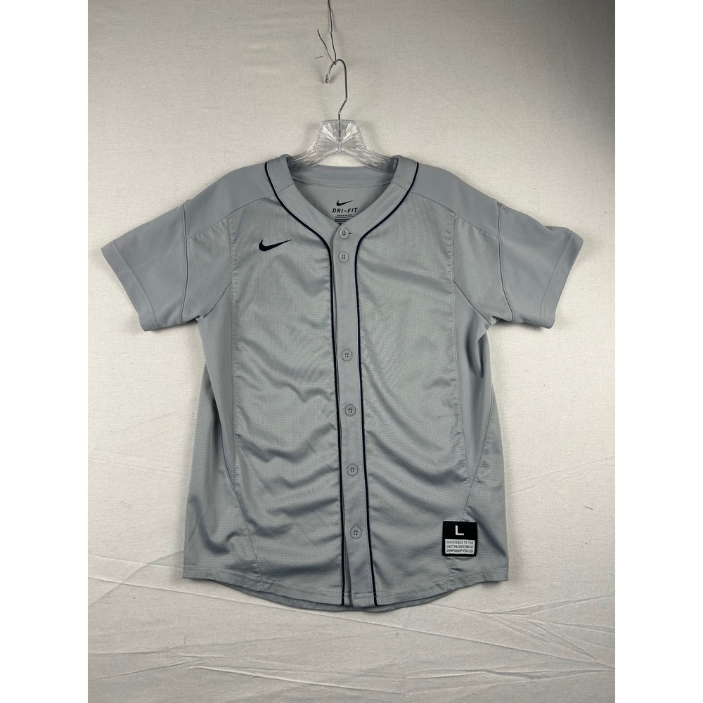 Nike Dri-FIT Mens Grey Baseball Jersey Button Up Short Sleeve Size Large